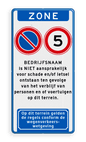 Verkeersbord ZONE snelheid en parkeerverbod - met toegang aansprakelijkheid