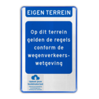 Informatiebord voor EIGEN TERREIN met tekst en logo