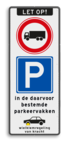 Verkeersbord parkeren in de vakken, vrachtwagens verboden en wielklemregeling - reflecterend