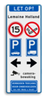 Toegangsbord met 4 tekens en diverse pictogrammen