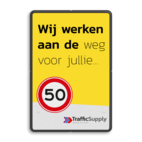 Mottobord - Wij werken aan de weg voor jullie met logo