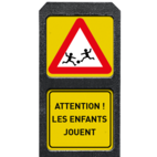 Poteau routier lesté avec 2 panneaux - Symbole/texte