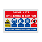 Bouwplaatsbord met diverse PBM veiligheidsinstructies