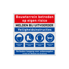 Reflecterende bouwplaatsbord met PBM pictogrammen