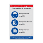 Bouwplaatsbord met PBM veiligheidsinstructies en pictogrammen