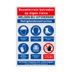 Bouwplaatsbord met PBM veiligheidsinstructies en 6 pictogrammen