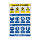 Veiligheidsbord voor werkplaats met PBM veiligheidsinstructies en 12 pictogrammen