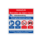 Veiligheidsbord voor magazijn of werkplaats met PBM pictogrammen