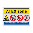 Veiligheidsbord ATEX zone Waarschuwing voor ontploffingsgevaar met verbodspictogrammen