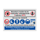 Bouwplaatsbord Verontreinigd grond, Bezoekers melden bij DLP met PBM pictogrammen