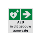 BHV Reddingsbord - AED aanwezig met pijl en tekst
