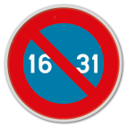 Panneau G2000 - E7 - Stationnement interdit du 16 à la fin du mois