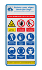 Veiligheidsbord voor bodemsanering in uitvoering met 9 PBM pictogrammen