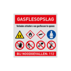 Veiligheidsbord Gasflesopslag met 8 pictogrammen