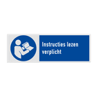 Gebodsbord met pictogram en tekst Instructies lezen verplicht