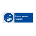 Gebodsbord met pictogram en tekst Handen wassen verplicht