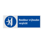 Gebodsbord met pictogram en tekst Nooddeur vrijhouden verplicht