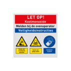 Veiligheidsbord LET OP! Koolmonoxide veiligheidsinstructie met 3 pictogrammen
