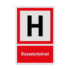 Brand bord Bluswaterhydrant met tekst