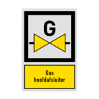 Bord met pictogram en tekst Gas hoofdafsluiter