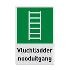 Nooduitgangbord met pictogram en tekst Vluchtladder nooduitgang