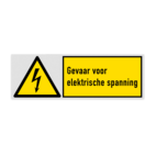 Veiligheidsbord met pictogram en tekst Gevaar voor elektrische spanning