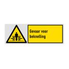 Veiligheidsbord met pictogram en tekst Gevaar voor beknelling