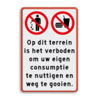 Verkeersbord verboden te eten en drinken - afval weggooien