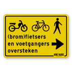 Omleidingsbord - (brom-)fietsers en voetgangers oversteken + logo