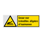 Veiligheidsbord met pictogram en tekst Gevaar voor krokodillen, alligators of kaaimannen