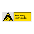 Veiligheidsbord met pictogram en tekst Waarschuwing puinstroomgebied