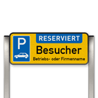 Parkplatzschild mit zwei Aluminium gebürstete Pfosten Pictogram: RESERVIERT Besucher