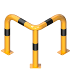 Beschermbeugel staal Ø76mm geel/zwart - hoek 90 graden - vloerbevestiging