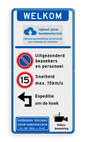 Verkeersbord toegang bedrijventerrein + logo - parkeren/snelheid/expeditie - reflecterend