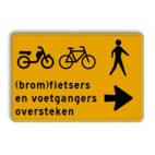 Omleidingsbord - (brom-)fietsers en voetgangers rechts oversteken - Werk in uitvoering
