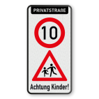 Warnschilder - Privatstraße - Höchstgeschwindigkeit und Achtung Kinder!