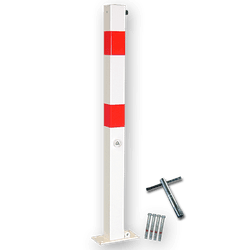 Antiparkeerpaal IB01 70x70mm rood/wit, NEERKLAPBAAR - bodemmontage