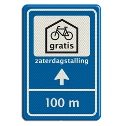 Verkeersbord 40x60cm voor fietsenstalling met pijl en tekst