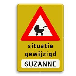 Verkeersbord kinderwagen  2 regelig + naam