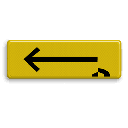Routebord GEEL FLUOR met zwarte pijl en logo