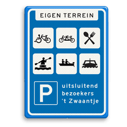 Informatiebord voor eigen terrein met diverse pictogrammen