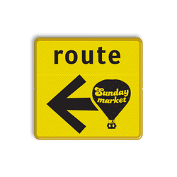 Verkeersbord route geel/zwart met eigen logo en pijl