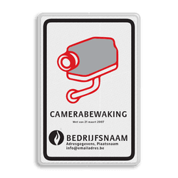 Bord CAMERABEWAKING met bedrijfsgegevens conform Belgische wetgeving en richtlijnen