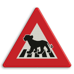Verkeersbord overstekend wild - leeuw