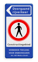 Informatiebord 500x1000mm Doorgaand verkeer, Voetgangers verboden