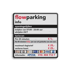 Vierkant informatiebord met parkeerinformatie in huisstijl