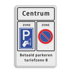Verkeersbord RVV BW11zb parkeerzone met aanvullende tekst