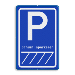 Verkeersbord parkeerplaats voor schuin inparkeren