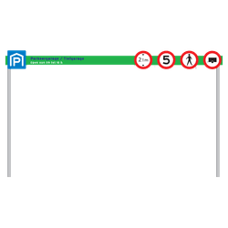 Portaal 5000x2500mm met logobord en verkeerstekens excl hoogteligger+ tekst