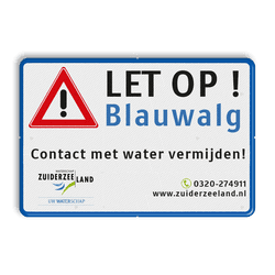 Informatiebord met waarschuwing voor Blauwalg met logo